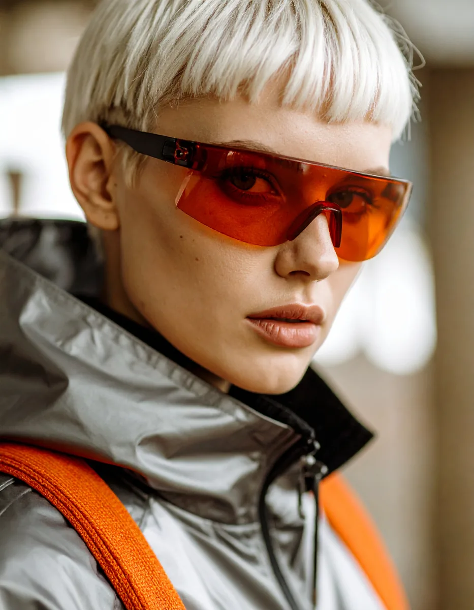 Modelka - szkło i aluminium - Sesja AI, projekt Jakub Klisowski JVISION