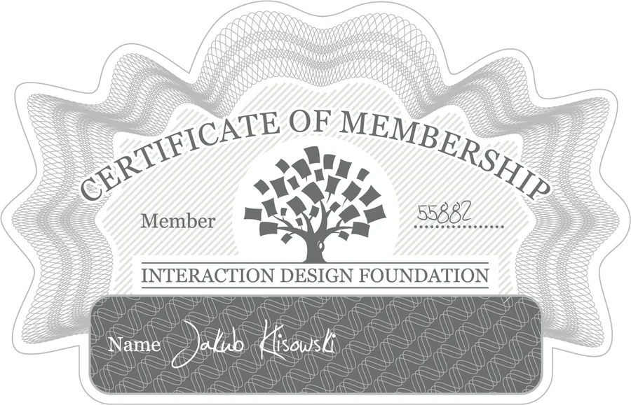 Certyfikat członka Interaction Design Foundation — Jakub Klisowski #55882