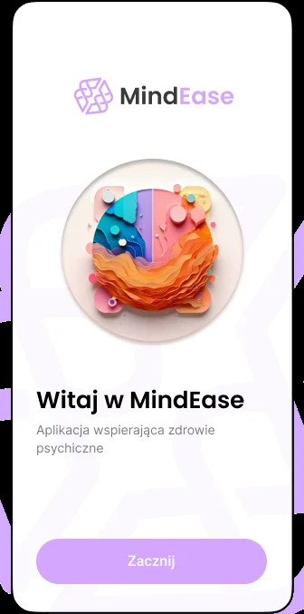 MindEase - ekran powitalny - Aplikacja mobilna, projekt Jakub Klisowski JVISION