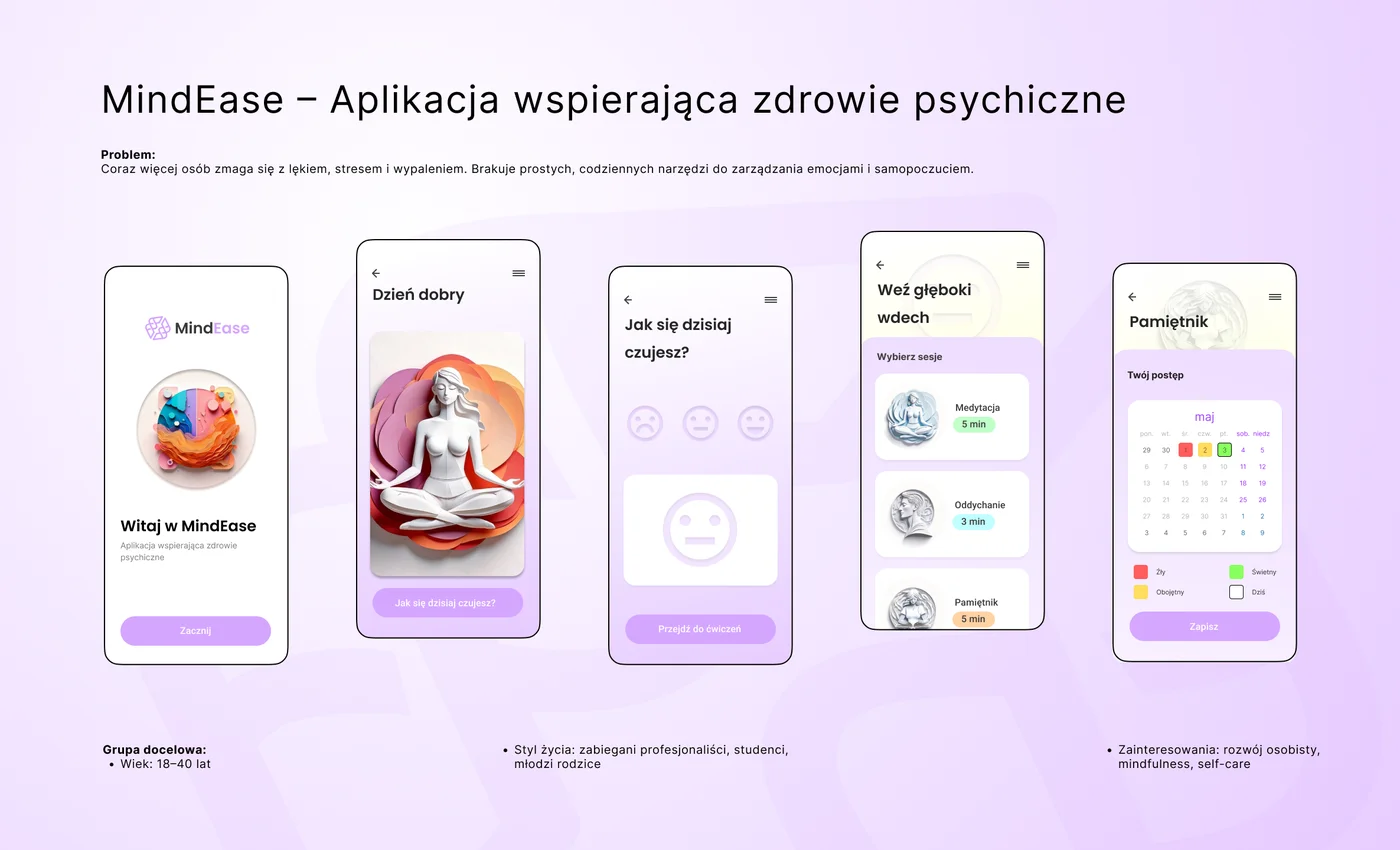 MindEase - wellness overview - UI/UX, projekt Jakub Klisowski JVISION